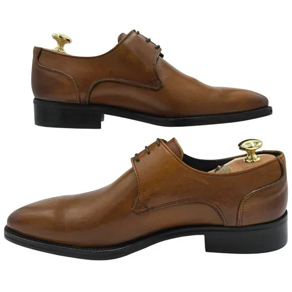 NEW Duca Italy Mens size 9 Burnished Brown Leather Plain-toe Derby Oxfords 42EU - Picture 9 of 14